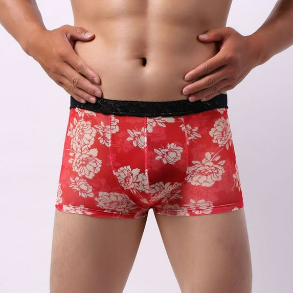 HUPOM Men'S Underwear Underwear For Men Pack Medium waist Comfort Waist Printed Boxer Briefs Red M