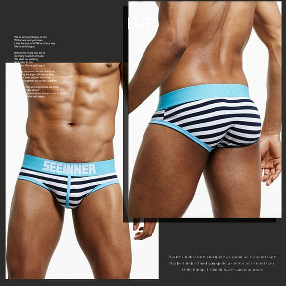 HUPOM Men'S Underwear Underwear For Men Pack Medium waist Comfort Waist Striped Briefs Navy M