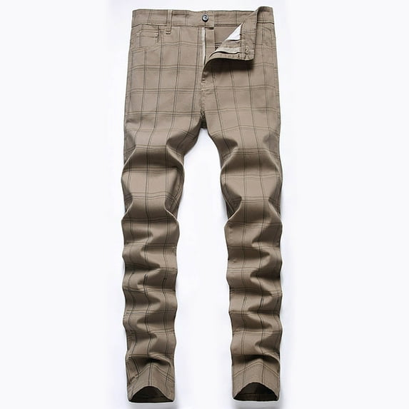 HUPOM Mens Casual Dress Pants Pants For Men Chinos High Waist Rise Long Slim Bootcut Khaki XL