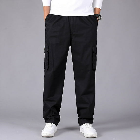 HUPOM Mens Dress Pants Regular Fit Fashion Men Pants Cargo Mid Waist Rise Short Slim Bootcut Black M