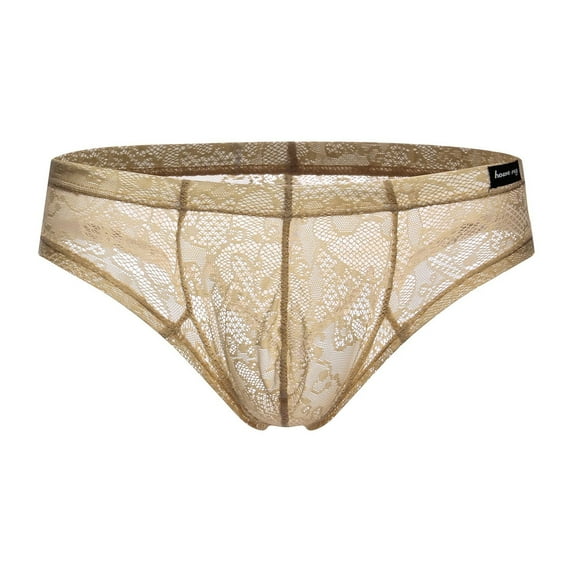 HUPOM Mens Underwear Boxer Briefs Male Thongs Low waist Drop Waist Solid Boxer Briefs Beige L