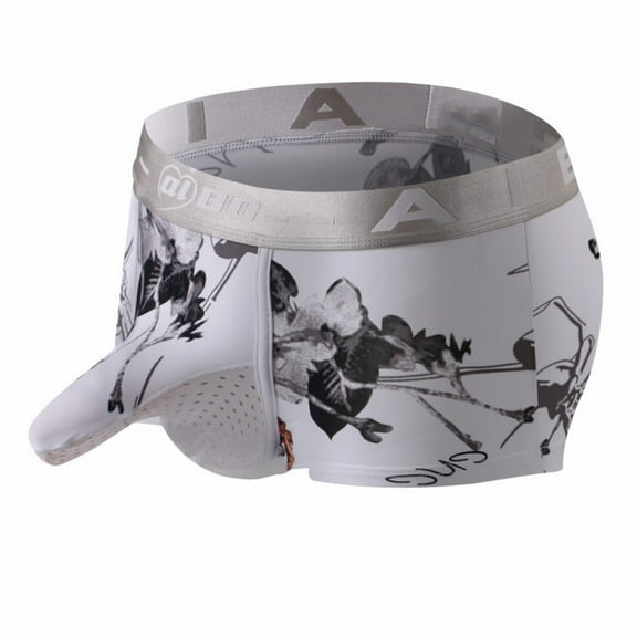 HUPOM Mens Underwear Boxer Briefs Male Thongs Low waist Drop Waist Solid Boxer Briefs White 2XL