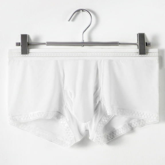 HUPOM Mens Underwear Boxer Briefs Male Thongs Low waist Drop Waist Solid Boxer Briefs White 2XL