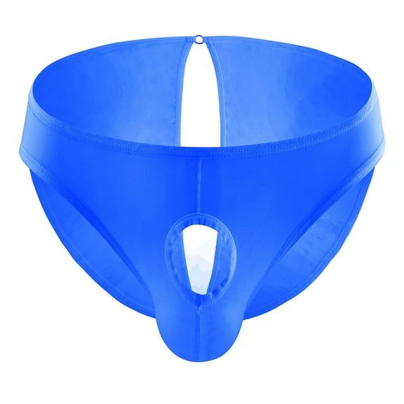 HUPOM Mens Underwear Boxer Briefs Male Thongs Low waist Drop Waist Solid Briefs Blue S