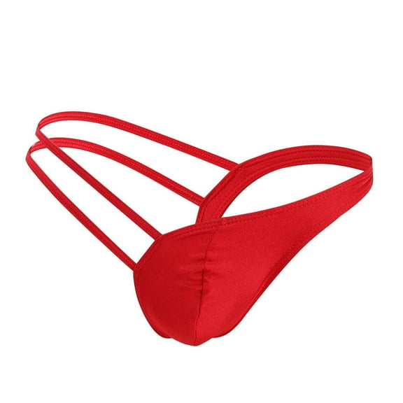HUPOM Mens Underwear Boxer Briefs Male Thongs Low waist Drop Waist Solid Briefs Red One Size