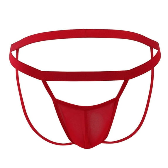 HUPOM Mens Underwear Boxer Briefs Male Thongs Low waist Drop Waist Solid Briefs Red One Size
