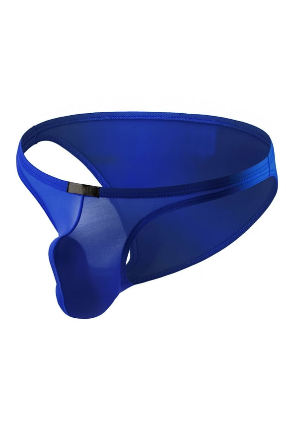 Mens Underwear Boxer Briefs Male Thongs Low waist Drop Waist Solid Open Crotch Blue L