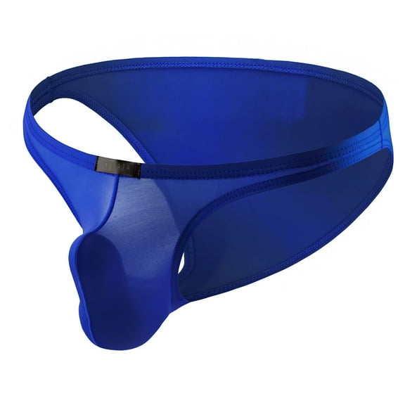 HUPOM Mens Underwear Boxer Briefs Male Thongs Low waist Drop Waist Solid Open Crotch Blue L