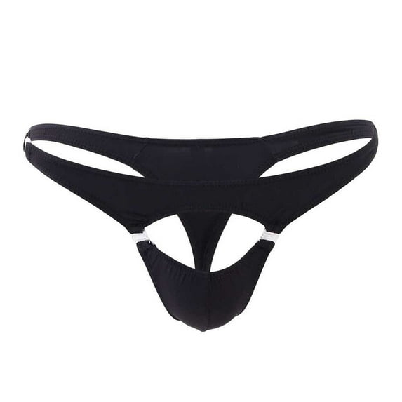 HUPOM Mens Underwear Boxer Briefs Male Thongs Low waist Drop Waist Solid Thong Black One Size