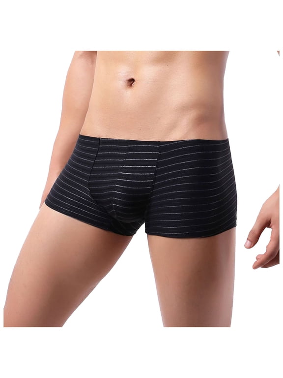 HUPOM Mens Underwear Boxer Briefs Male Thongs Low waist Drop Waist Striped Bikini Black XL