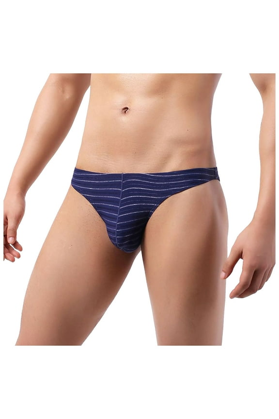 HUPOM Mens Underwear Boxer Briefs Male Thongs Low waist Drop Waist Striped Bikini Dark Blue M