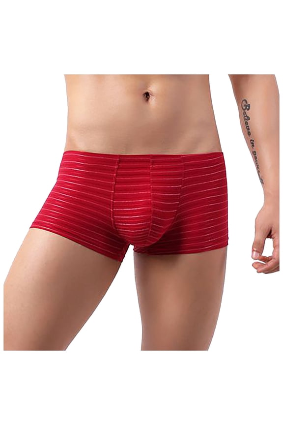 HUPOM Mens Underwear Boxer Briefs Male Thongs Low waist Drop Waist Striped Bikini Red 2XL
