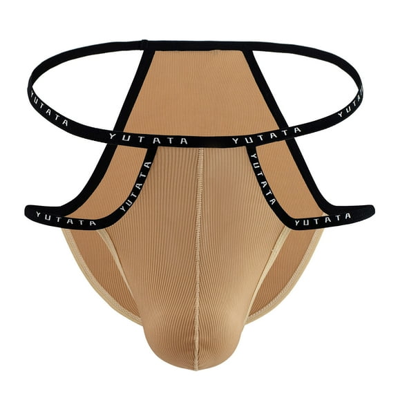 HUPOM Mens Underwear Boxer Briefs Male Thongs Low waist Drop Waist Striped Briefs Coffee M