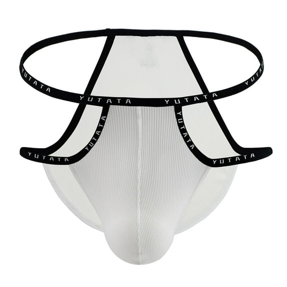 HUPOM Mens Underwear Boxer Briefs Male Thongs Low waist Drop Waist Striped Briefs White M