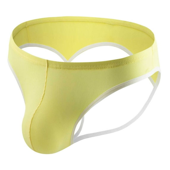 HUPOM Mens Underwear Boxer Briefs Male Thongs Low waist Drop Waist Striped Briefs Yellow XL