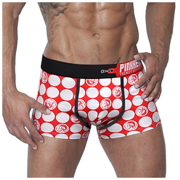 HUPOM Mens Underwear Boxer Briefs Male Thongs Low waist Elastic Waist Printed Briefs Red M
