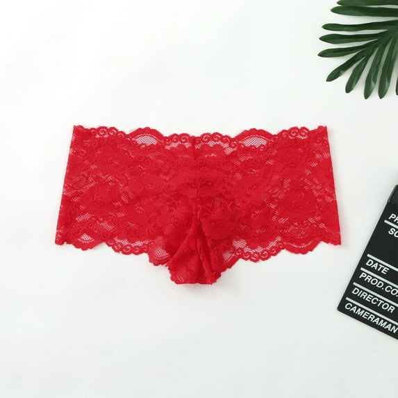 HUPOM Mens Underwear Boxer Briefs Male Thongs Low waist Elastic Waist Solid Thong Red L