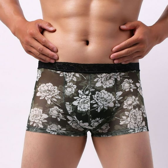 HUPOM Mens Underwear Boxer Briefs Male Thongs Medium waist Comfort Waist Printed Boxer Briefs Army Green 2XL