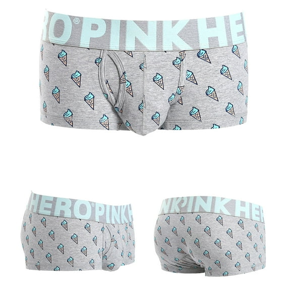 HUPOM Mens Underwear Boxer Briefs Male Thongs Medium waist Comfort Waist Printed Boxer Briefs Gray XL