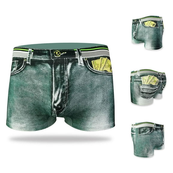 HUPOM Mens Underwear Boxer Briefs Male Thongs Medium waist Comfort Waist Printed Boxer Briefs Green XL