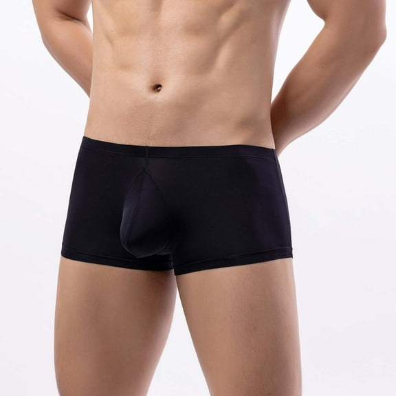 HUPOM Mens Underwear Boxer Briefs Male Thongs Medium waist Comfort Waist Solid Boxer Briefs Black XL