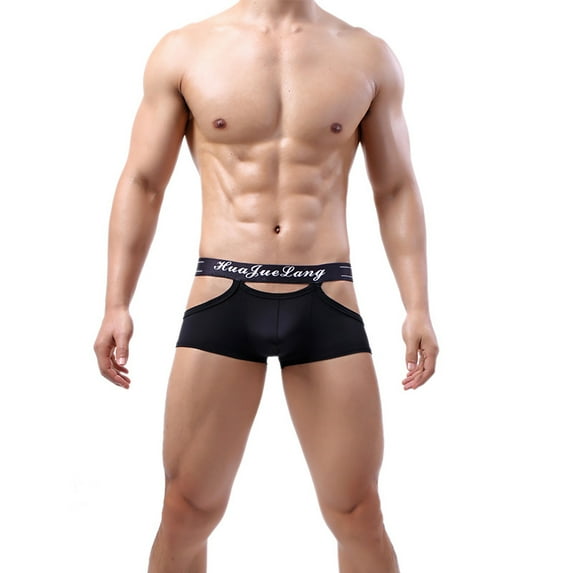 HUPOM Mens Underwear Boxer Briefs Male Thongs Medium waist Comfort Waist Solid Boxer Briefs Black XL