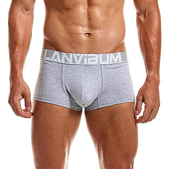 HUPOM Mens Underwear Boxer Briefs Male Thongs Medium waist Comfort Waist Solid Boxer Briefs Gray M