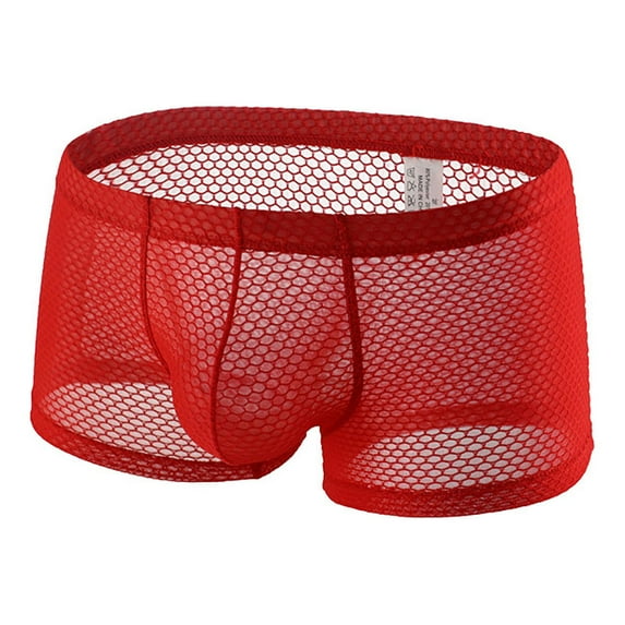 HUPOM Mens Underwear Boxer Briefs Male Thongs Medium waist Comfort Waist Solid Boxer Briefs Red L