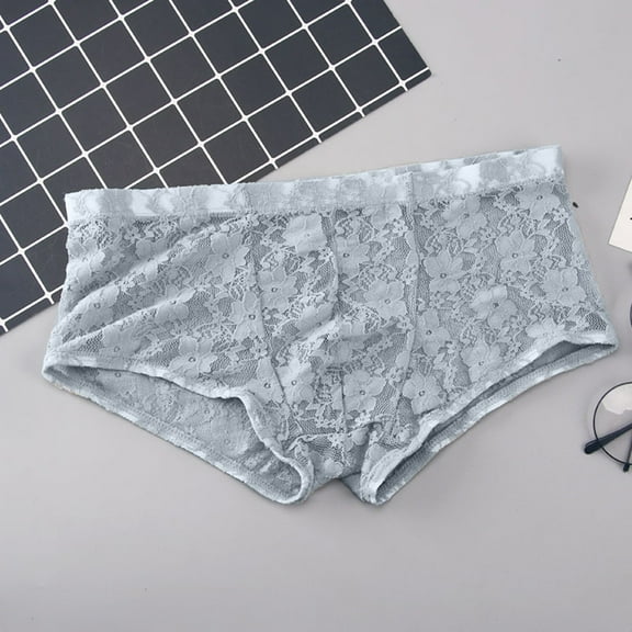 HUPOM Mens Underwear Boxer Briefs Male Thongs Medium waist Comfort Waist Solid Briefs Gray L