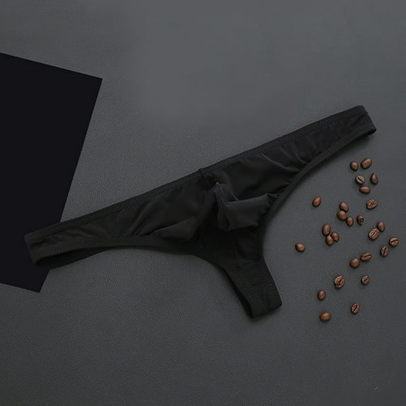 HUPOM Mens Underwear Boxer Briefs Male Thongs Medium waist Comfort Waist Solid Thong Black M