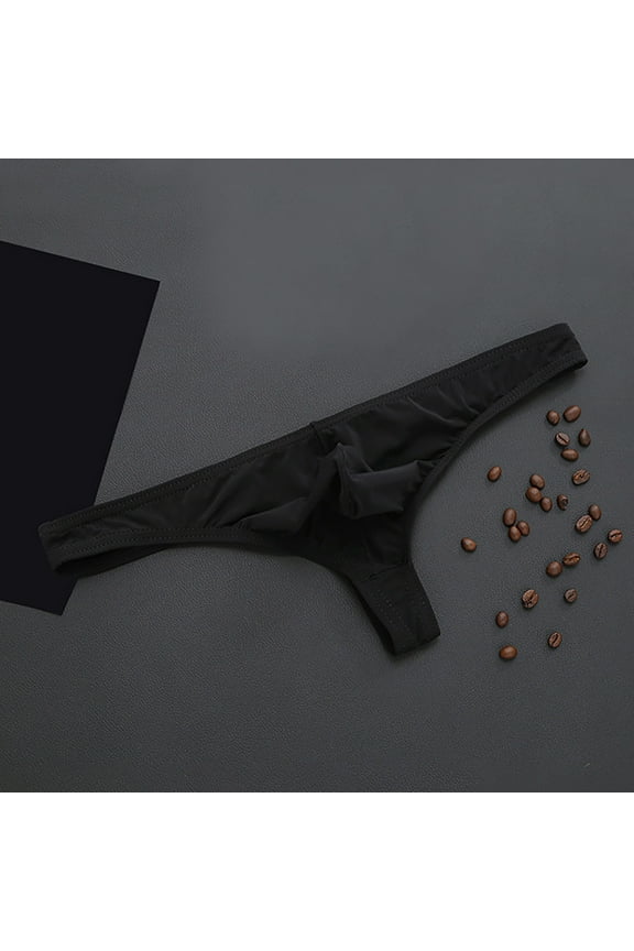 Mens Underwear Boxer Briefs Male Thongs Medium waist Comfort Waist Solid Thong Black M