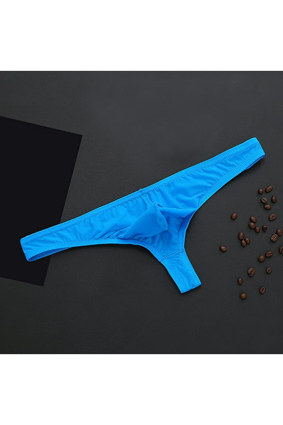 Mens Underwear Boxer Briefs Male Thongs Medium waist Comfort Waist Solid Thong Sky Blue M