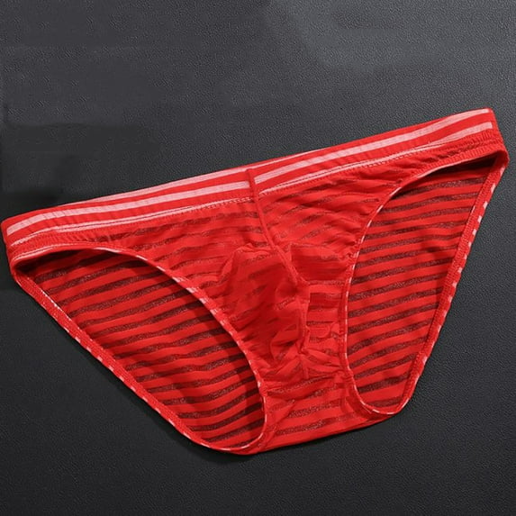 HUPOM Mens Underwear Boxer Briefs Male Thongs Medium waist Comfort Waist Striped Thong Red 2XL