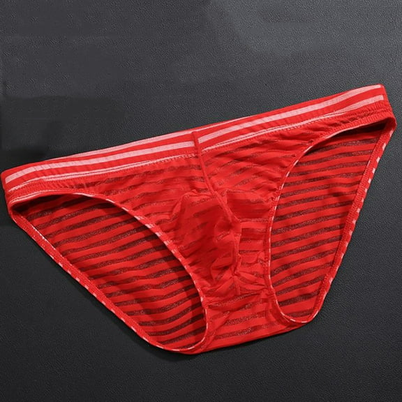 HUPOM Mens Underwear Boxer Briefs Male Thongs Medium waist Comfort Waist Striped Thong Red XL
