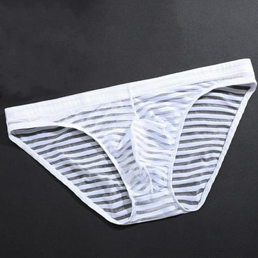 HUPOM Mens Underwear Boxer Briefs Male Thongs Medium waist Comfort Waist Striped Thong White M