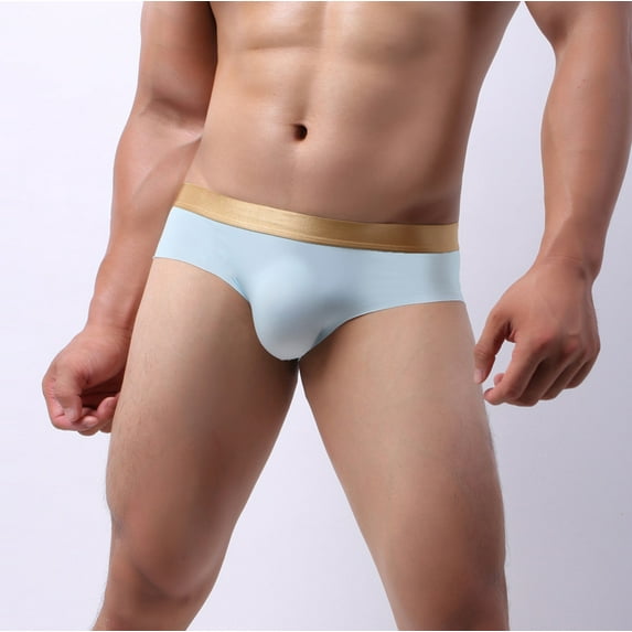HUPOM Mens Underwear Boxer Briefs Male Thongs Medium waist Elastic Waist Solid Briefs Light blue M