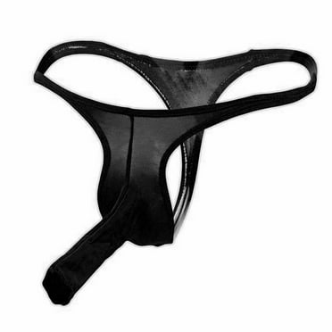 HUPOM Mens Underwear Boxer Briefs Male Thongs Medium waist Elastic Waist Solid Thong Black One Size