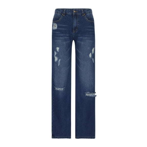 HUPOM Palazzo Pants For Women Casual Cargo Pants Carpenter High Waist Rise Full Slim Straight Blue XS