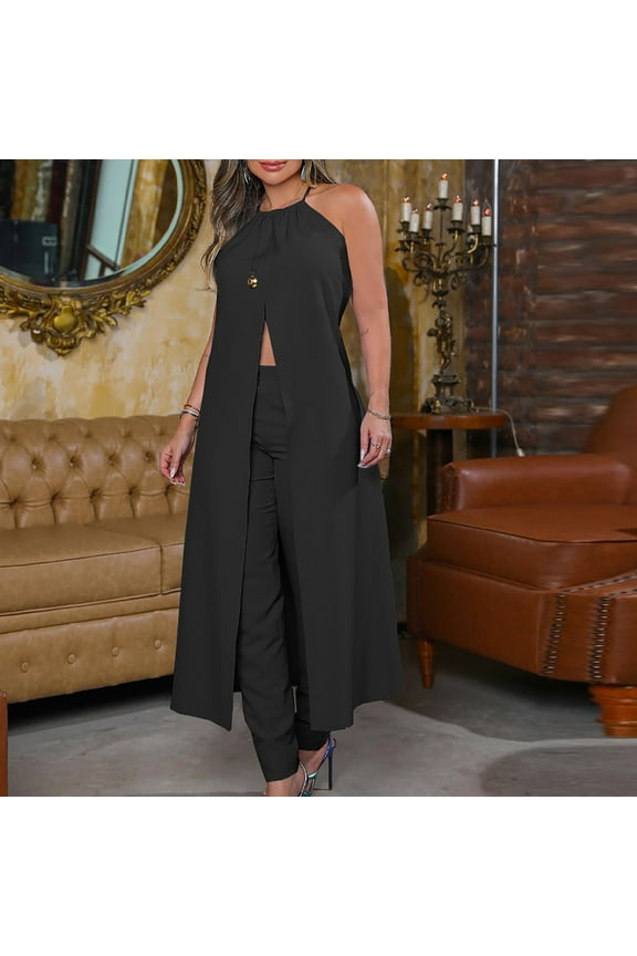 Palazzo Pants For Women Casual Cargo Pants Standard High Waist Rise Long Straight-Leg Black S