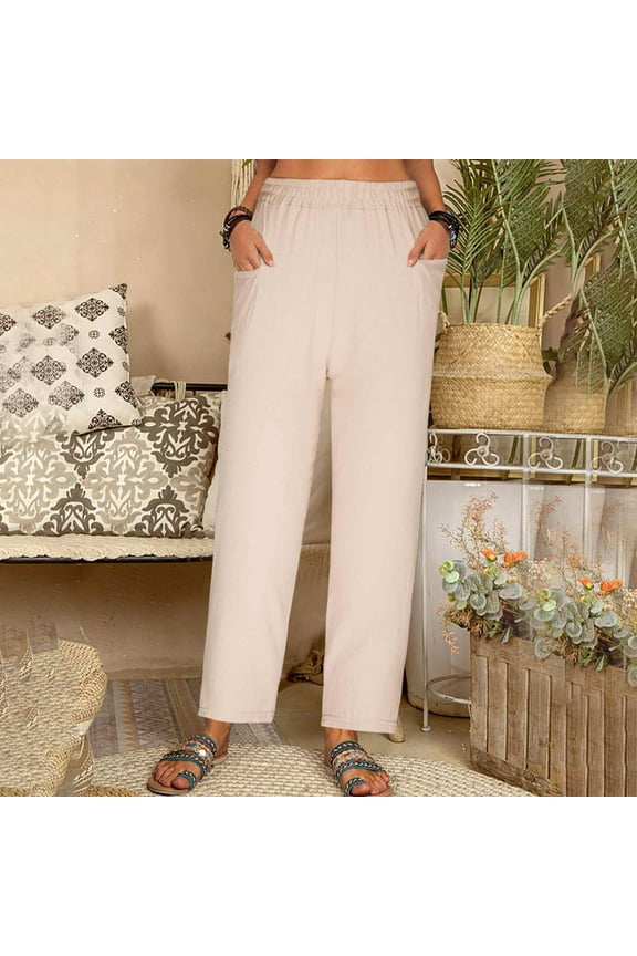 Palazzo Pants For Women Casual Pants For Women In Clothing Carpenter High Waist Rise Full Slim Straight Beige 3XL