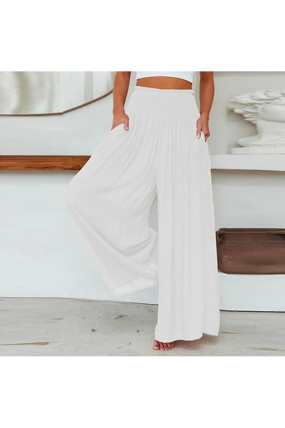 Palazzo Pants For Women Casual Pants For Women In Clothing Standard High Waist Rise Ankle Flare-Leg White S