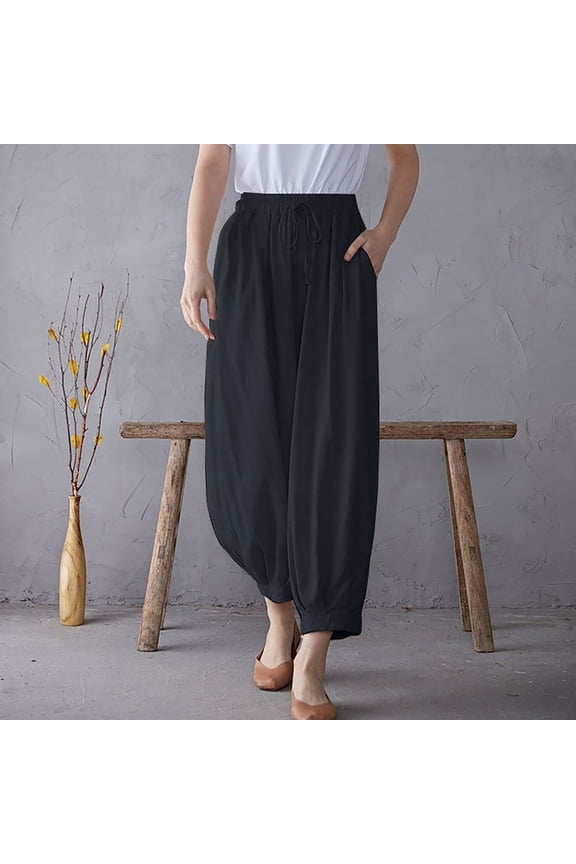 Palazzo Pants For Women Casual Pants Legging High Waist Rise Ankle Straight-Leg Dark Blue 3XL