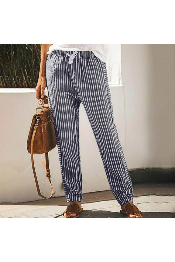 Palazzo Pants For Women Casual Pants Pinstripe High Waist Rise Long Straight-Leg XL