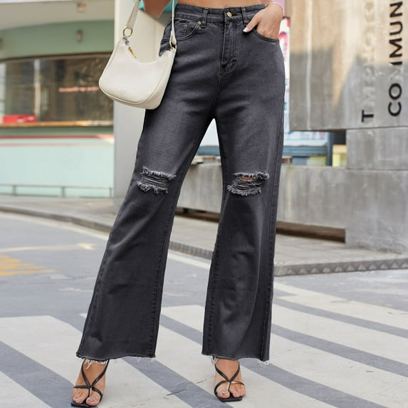 HUPOM Palazzo Pants For Women Dressy Pants For Women Carpenter Mid Waist Rise Full Slim Straight Gray S