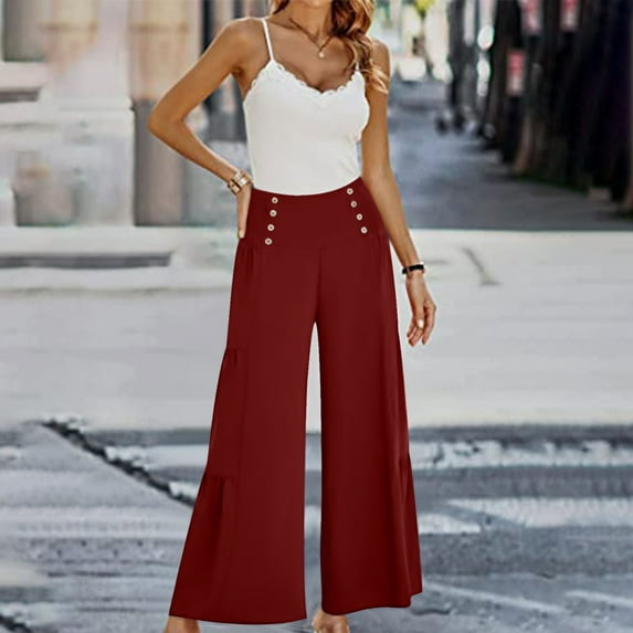 HUPOM Palazzo Pants For Women Dressy Pants Legging High Waist Rise Long Flare-Leg M