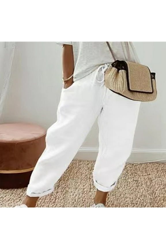 Palazzo Pants For Women Women Capri Pants Carpenter High Waist Rise Ankle Slim Straight White S