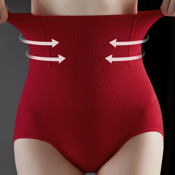 HUPOM Period Underwear For Women Silk Underwear For Women High waist Comfort Waist Solid Shaping & Control Red L