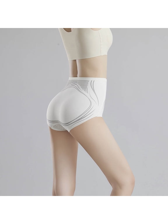 HUPOM Period Underwear For Women Silk Underwear For Women High waist Elastic Waist Solid Shaping & Control White L
