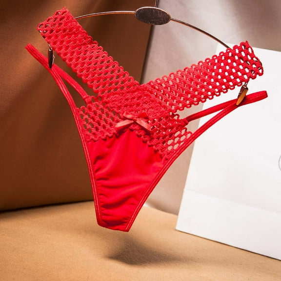 HUPOM Period Underwear For Women Silk Underwear For Women Low waist Elastic Waist Solid Thong Red One Size