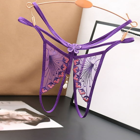 HUPOM Period Underwear For Women Silk Underwear For Women Medium waist Elastic Waist Solid Thong Purple One Size